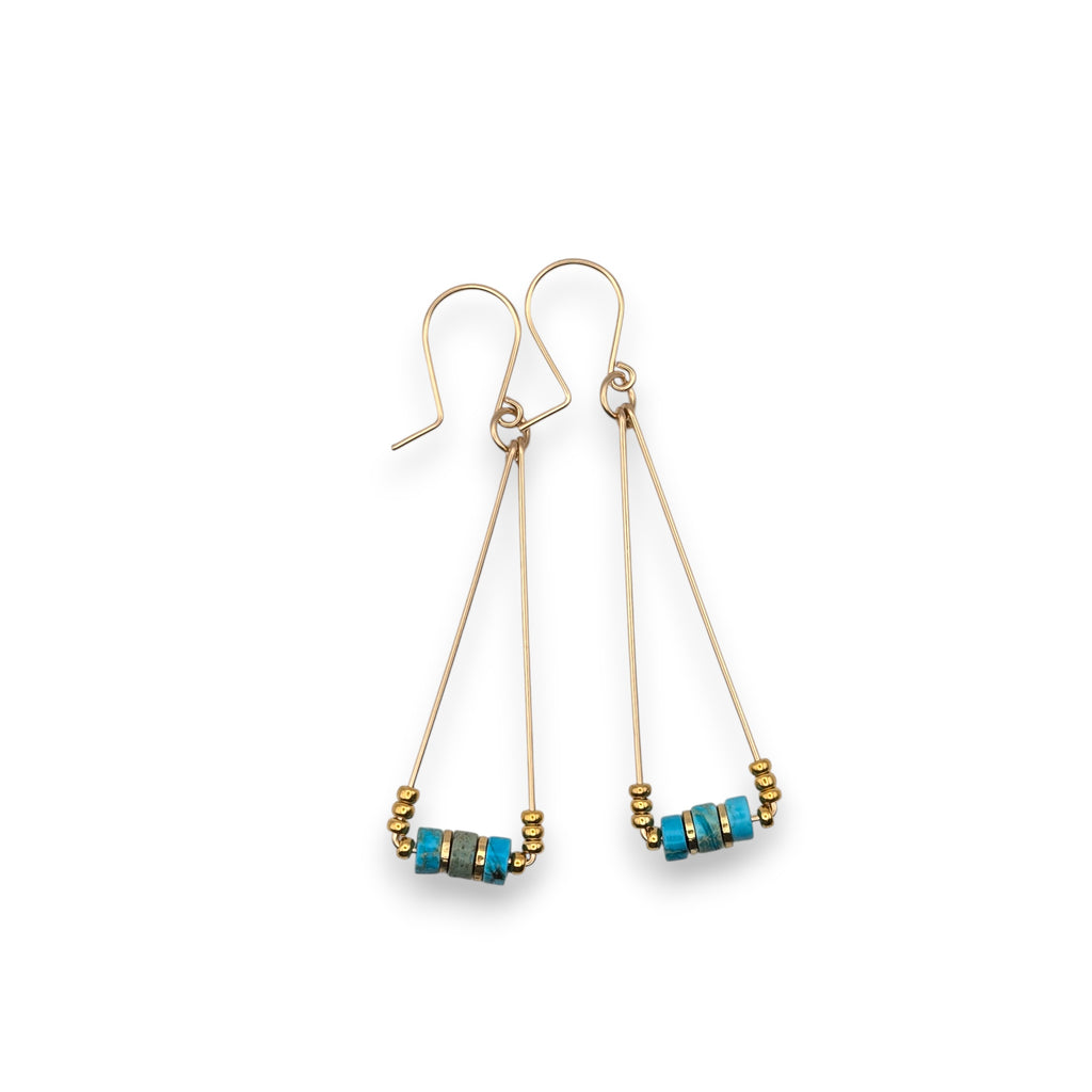 Gold and Turquoise Triangle Dangle Earrings Earrings Bijou by SAM