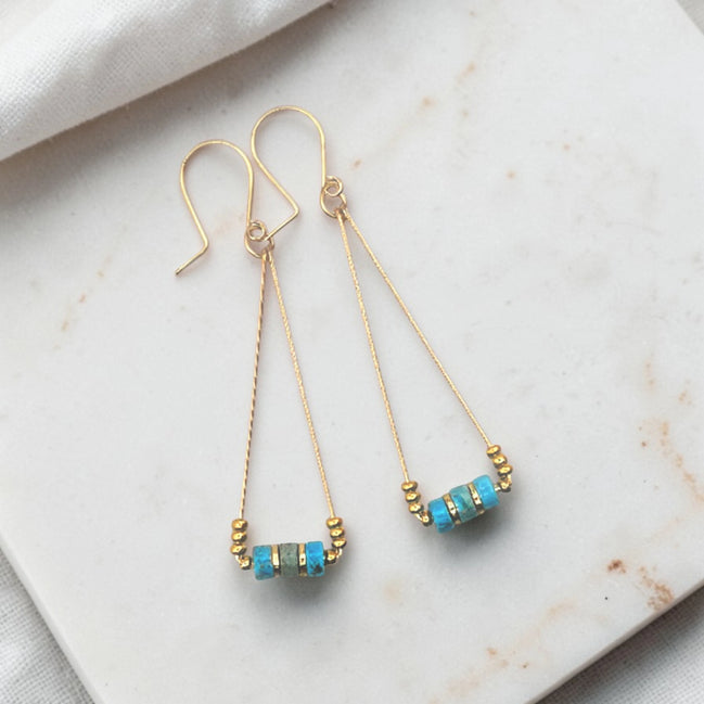 Gold and Turquoise Triangle Dangle Earrings
