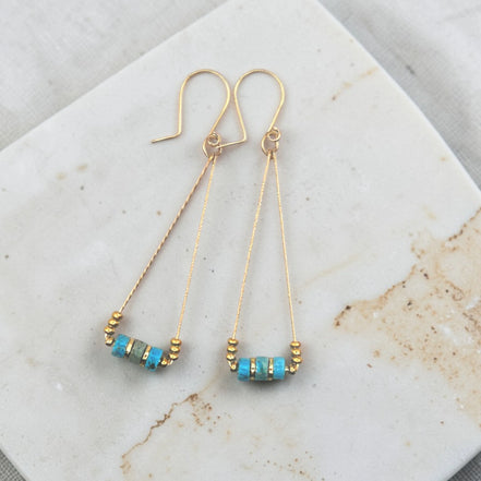 Gold and Turquoise Triangle Dangle Earrings
