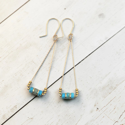 Gold and Turquoise Triangle Dangle Earrings