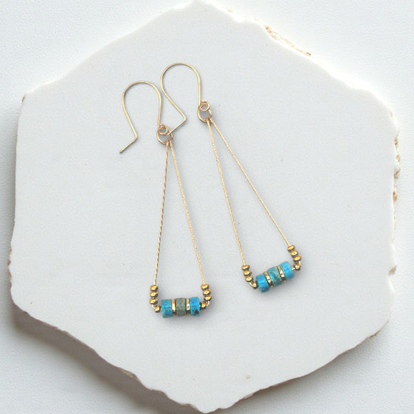 Gold and Turquoise Triangle Dangle Earrings Earrings Bijou by SAM