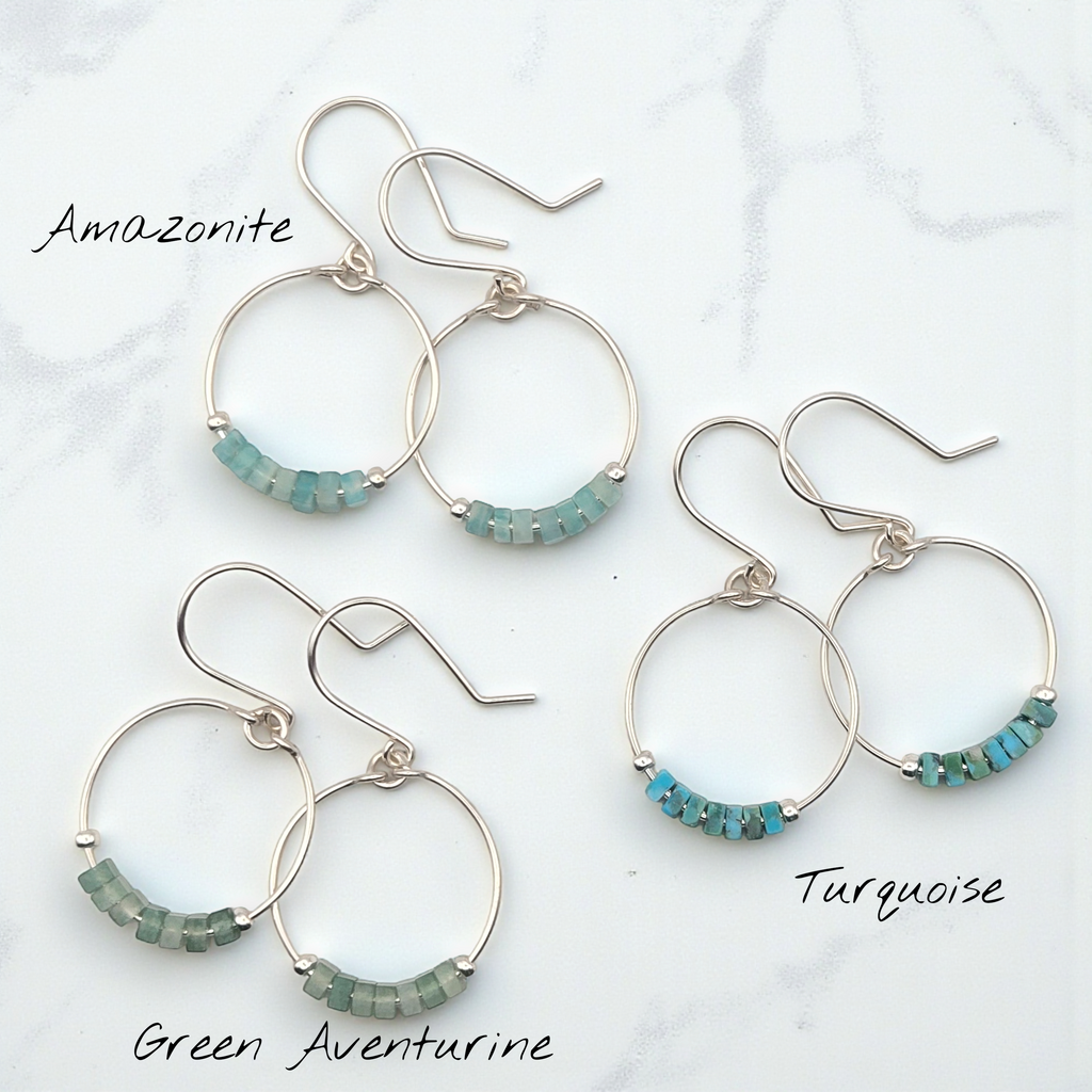 Small Gemstone Hoops - Ocean Sunset Earrings Bijou by SAM Sterling Silver Amazonite