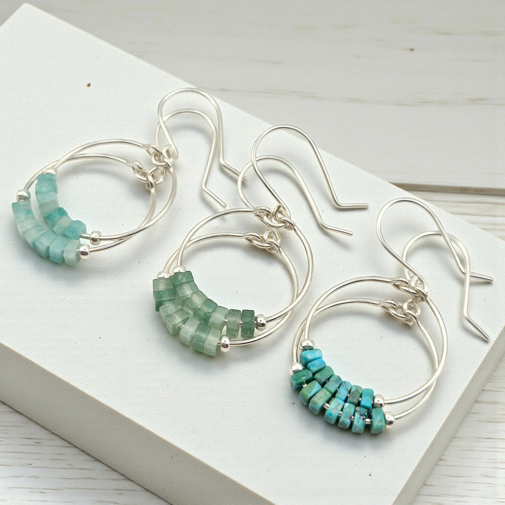 Small Gemstone Hoops - Ocean Sunset Earrings Bijou by SAM