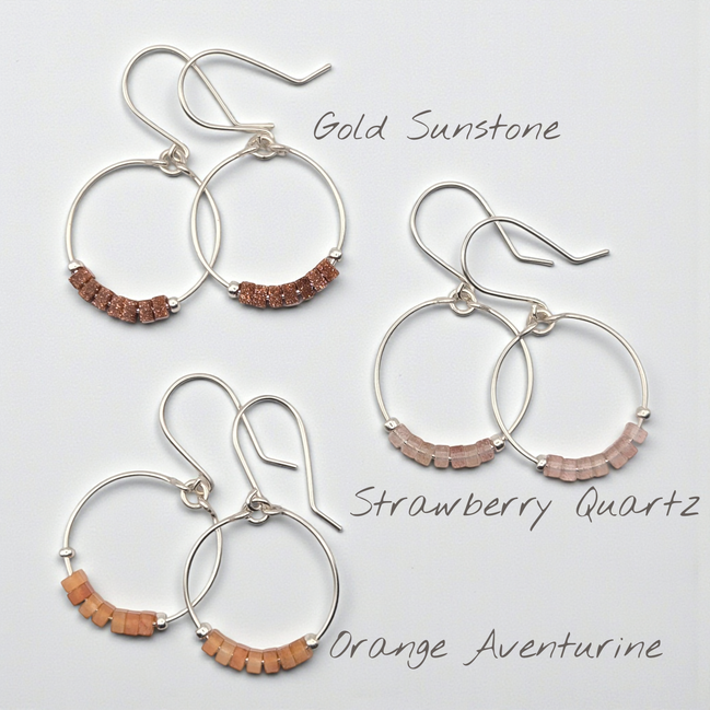 Small Gemstone Hoops - Desert Sunset Earrings Bijou by SAM Sterling Silver Gold Sunstone