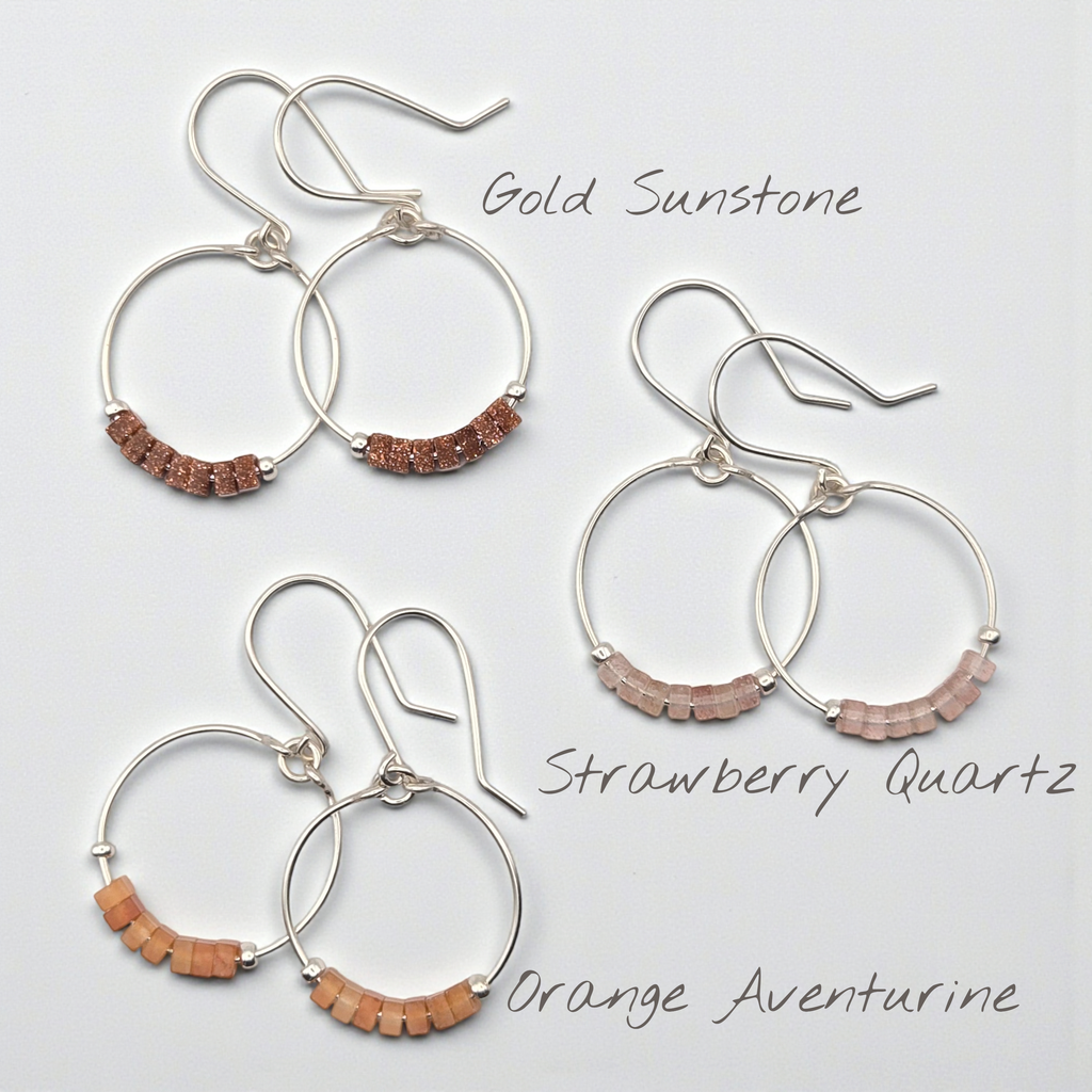 Small Gemstone Hoops - Desert Sunset Earrings Bijou by SAM Sterling Silver Gold Sunstone