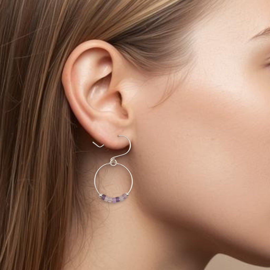 Small Gemstone Hoops - Mountain Sunset Earrings Bijou by SAM