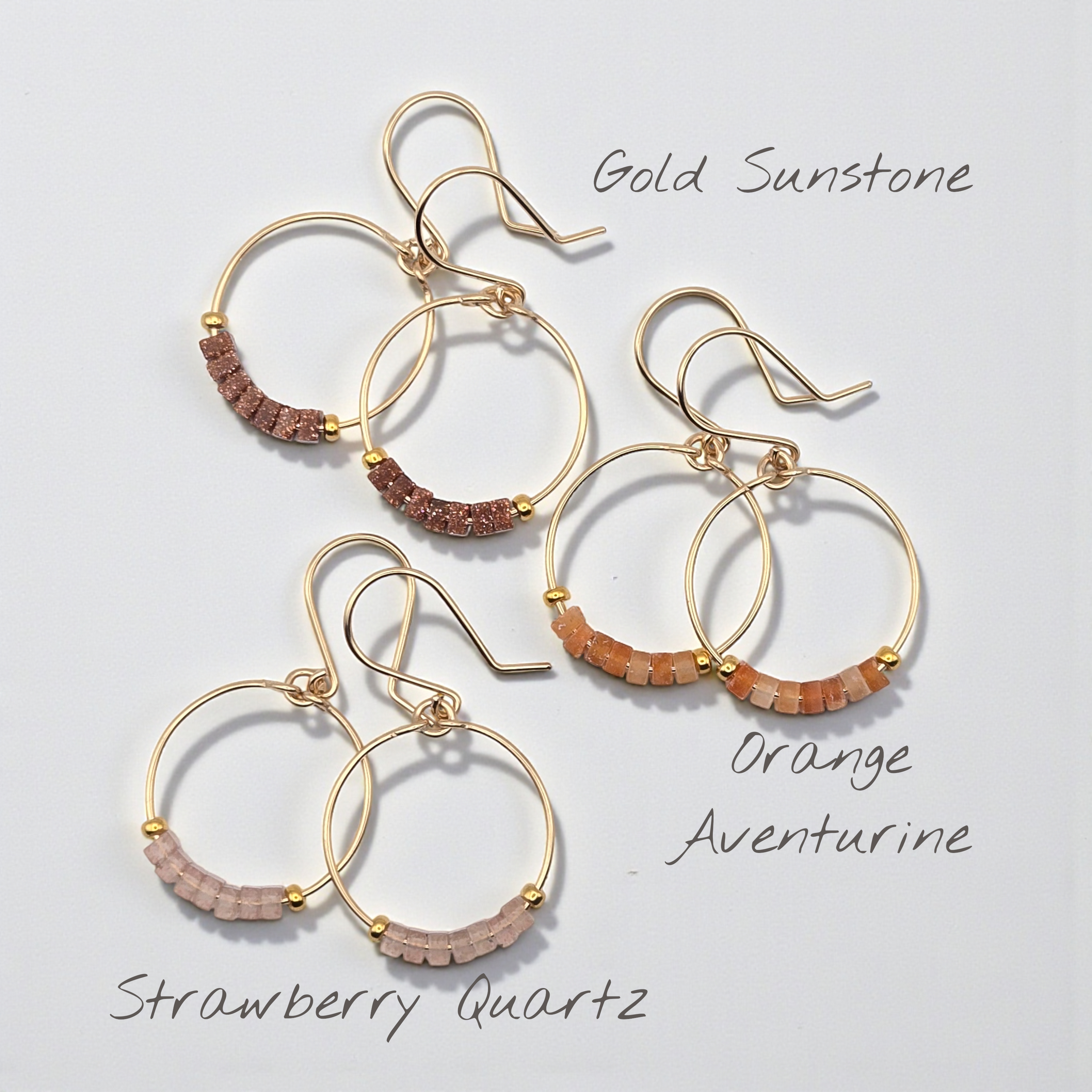Small Gemstone Hoops - Desert Sunset Earrings Bijou by SAM Gold Fill Gold Sunstone