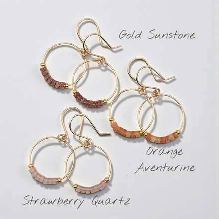 Small Gemstone Hoops - Desert Sunset Earrings Bijou by SAM Gold Fill Gold Sunstone