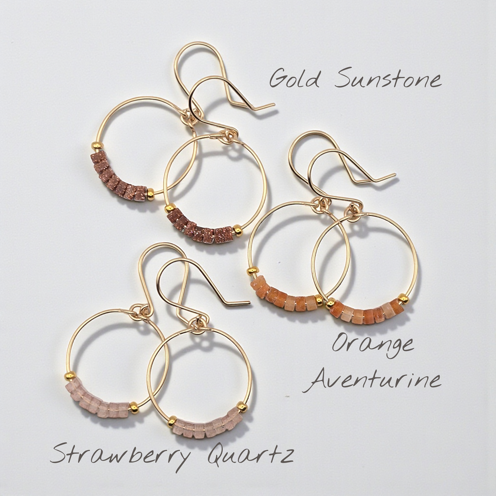Small Gemstone Hoops - Desert Sunset Earrings Bijou by SAM Gold Fill Gold Sunstone