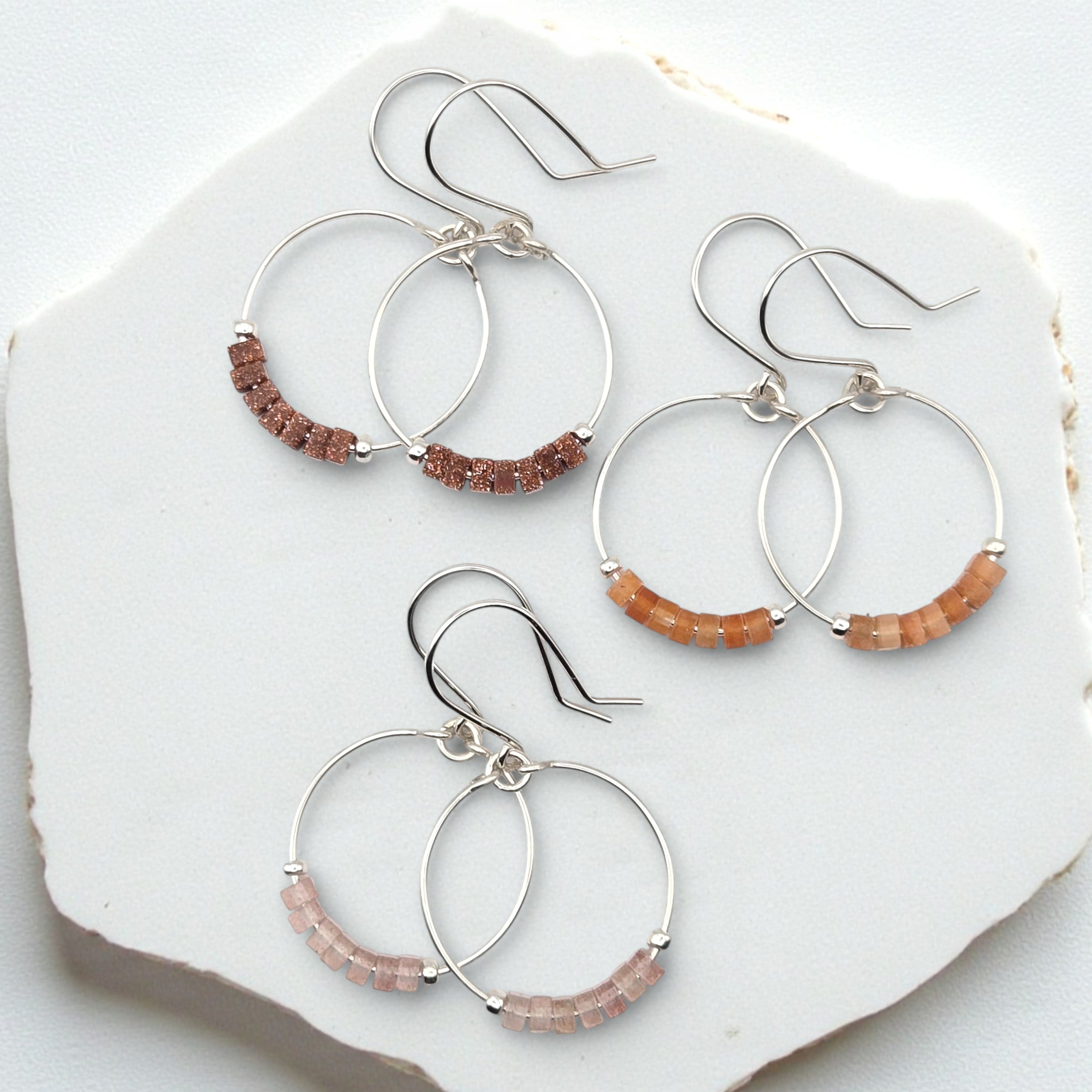 Small Gemstone Hoops - Desert Sunset Earrings Bijou by SAM