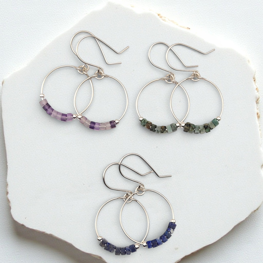 Small Gemstone Hoops - Mountain Sunset Earrings Bijou by SAM