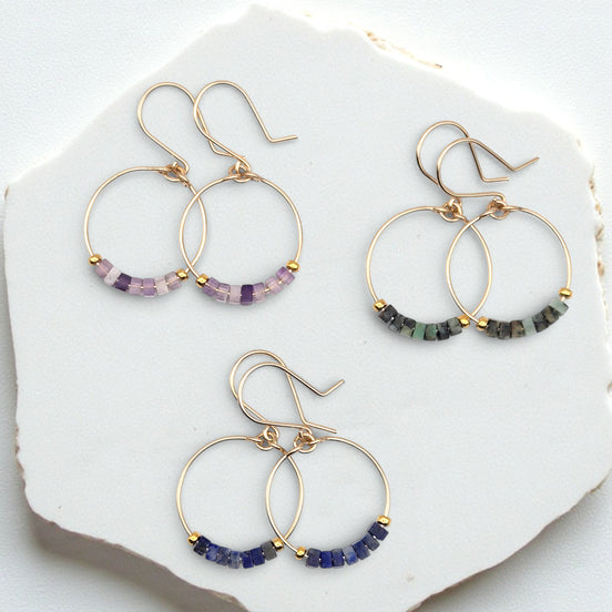 Small Gemstone Hoops - Mountain Sunset Earrings Bijou by SAM