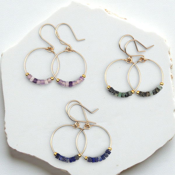 Small Gemstone Hoops - Mountain Sunset Earrings Bijou by SAM