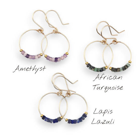 Small Gemstone Hoops - Mountain Sunset Earrings Bijou by SAM Gold Fill Amethyst