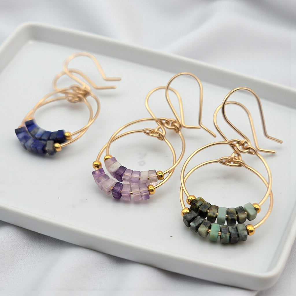 Small Gemstone Hoops - Mountain Sunset Earrings Bijou by SAM
