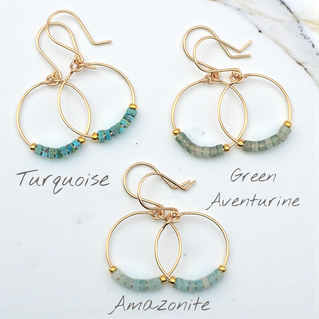 Small Gemstone Hoops - Ocean Sunset Earrings Bijou by SAM Gold Fill Amazonite