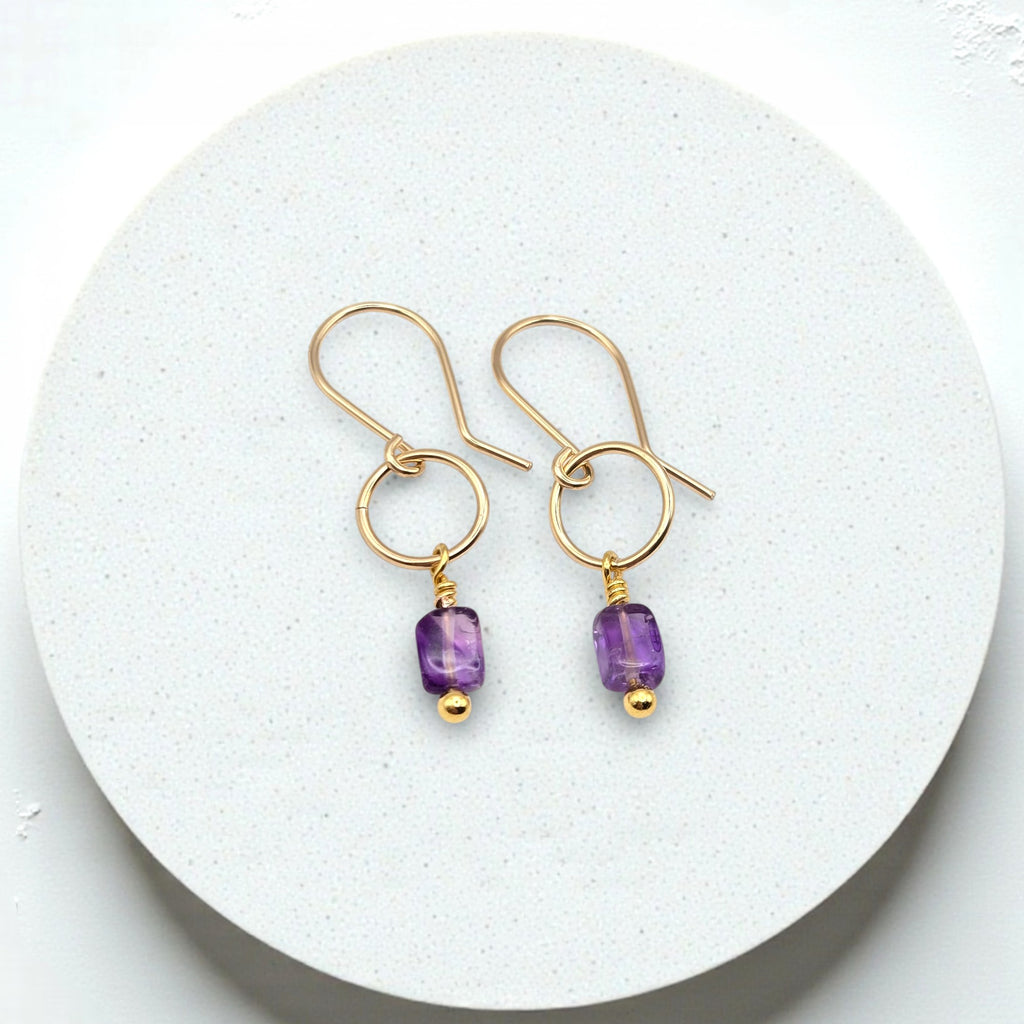 Mini Gemstone Hoops - Sunny Day Earrings Bijou by SAM Gold Fill Amethyst