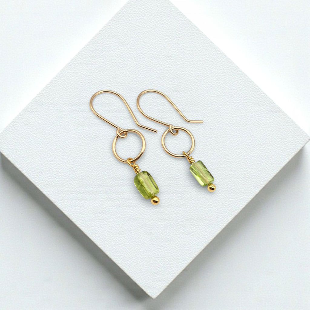 Mini Gemstone Hoops - Sunny Day Earrings Bijou by SAM Gold Fill Peridot
