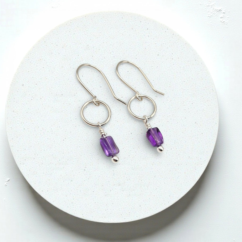 Mini Gemstone Hoops - Sunny Day Earrings Bijou by SAM Sterling Silver Amethyst