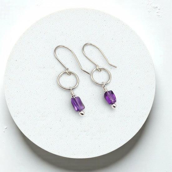 Mini Gemstone Hoops - Sunny Day Earrings Bijou by SAM Sterling Silver Amethyst