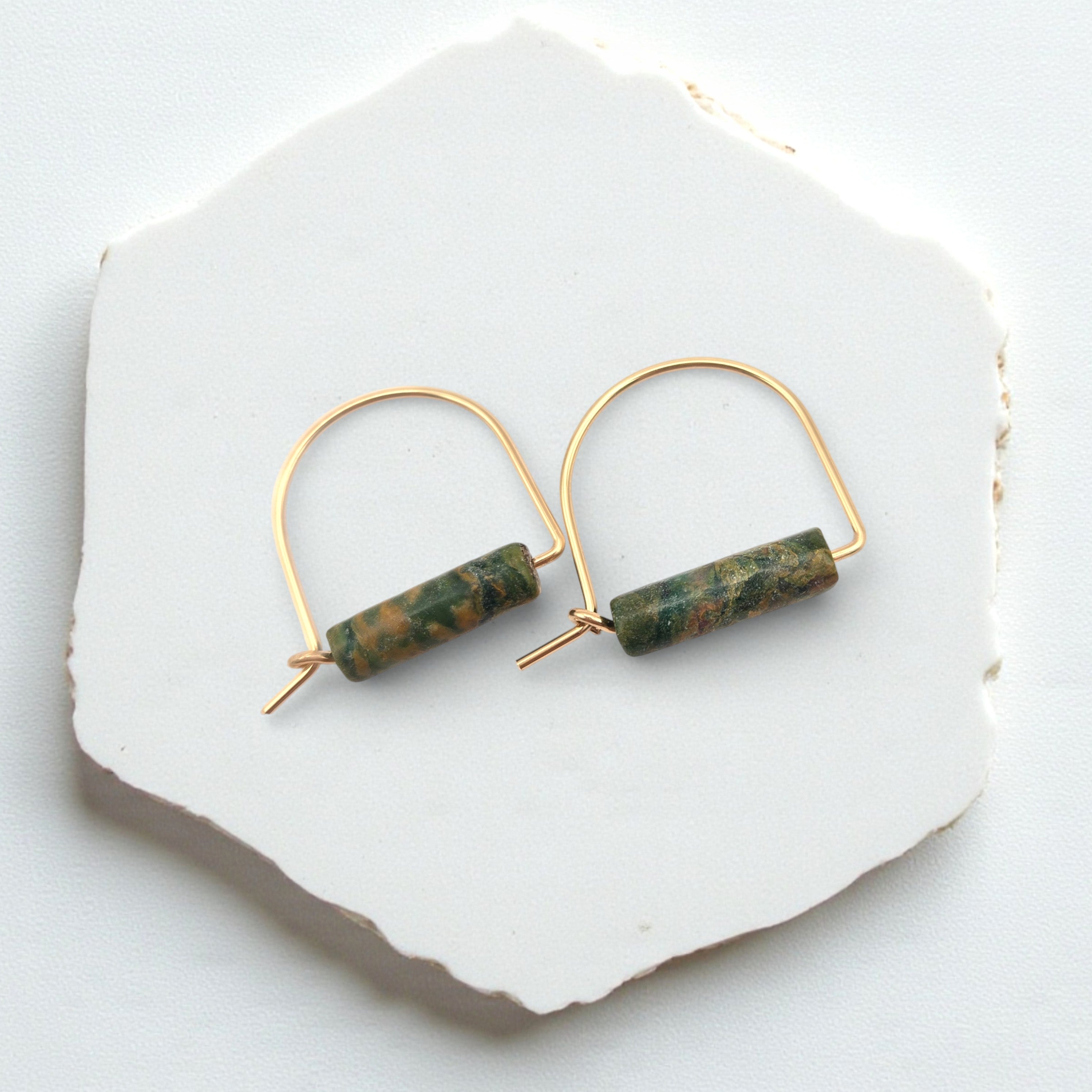 Arc Gemstone Earrings - Ocean Sunset Earrings Bijou by SAM Gold Fill Chinese Jade