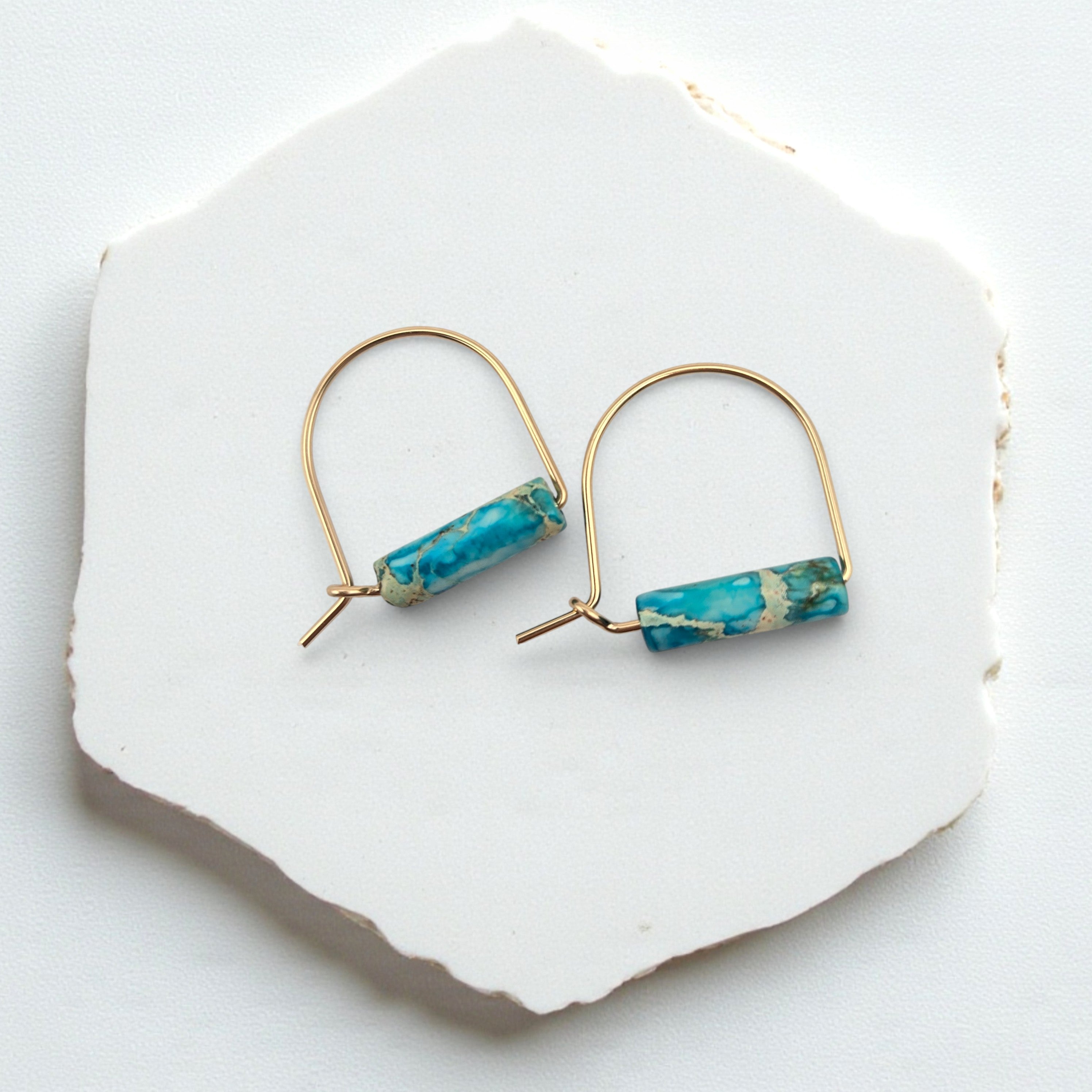 Arc Gemstone Earrings - Ocean Sunset Earrings Bijou by SAM Gold Fill Turquoise Jasper