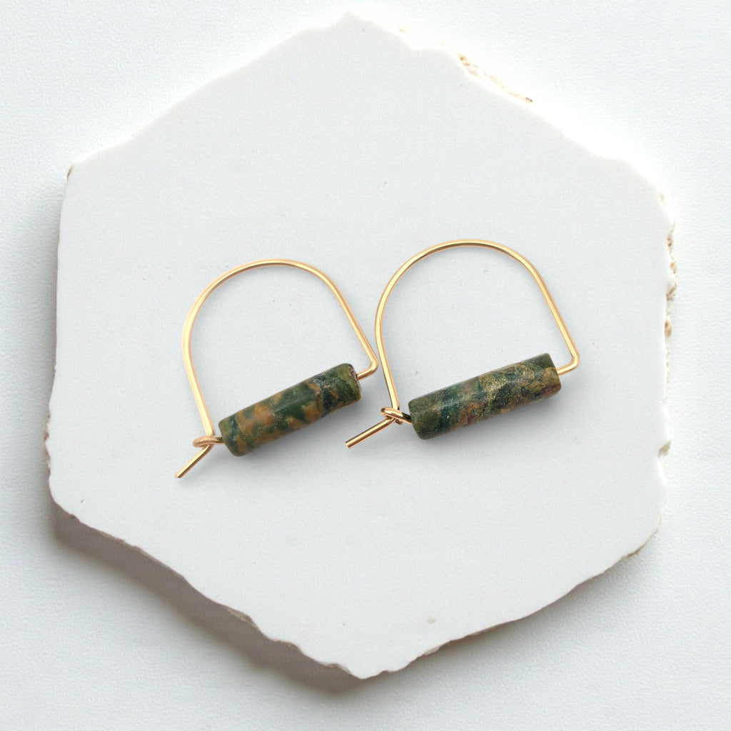 Arc Gemstone Earrings - Ocean Sunset Earrings Bijou by SAM Gold Fill Chinese Jade