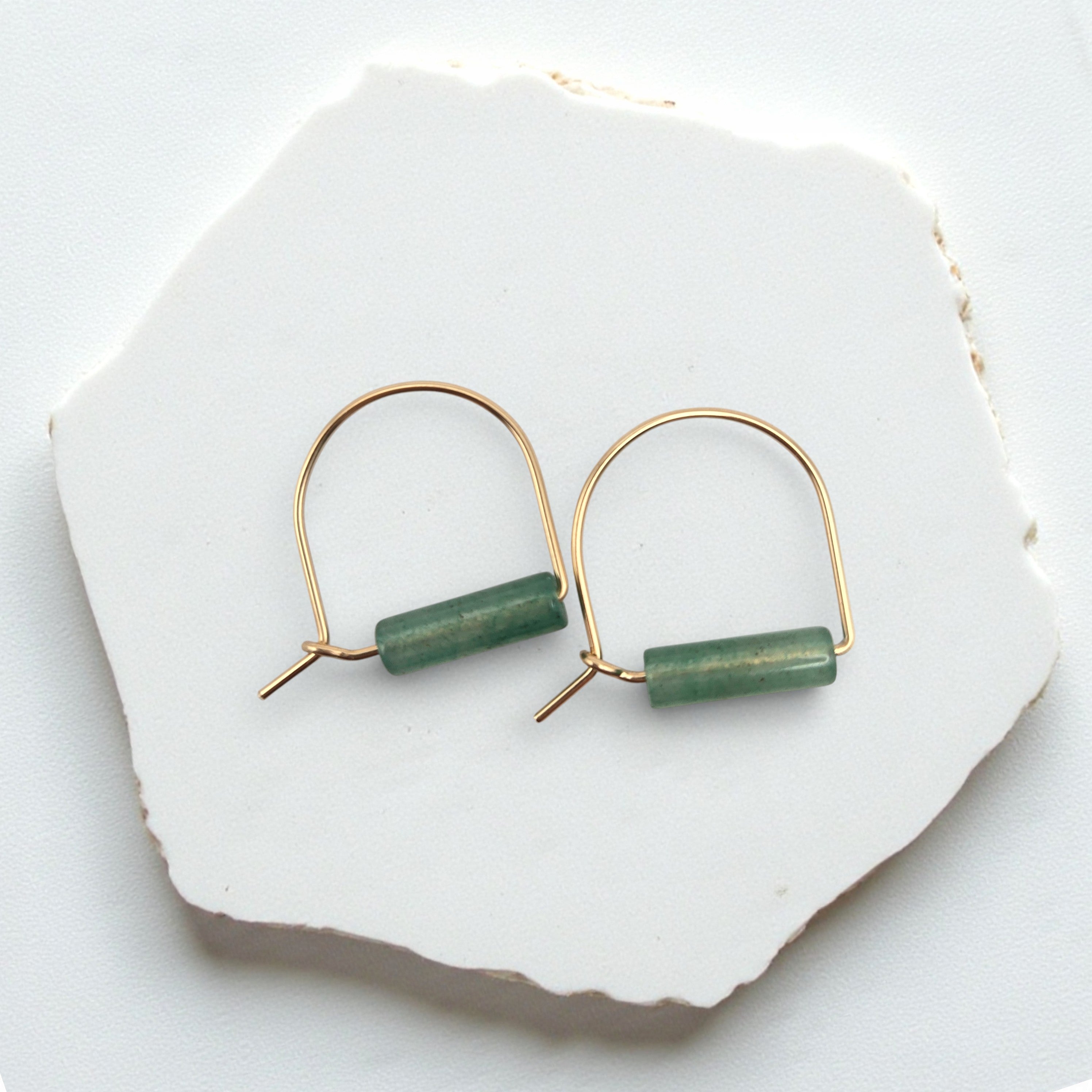 Arc Gemstone Earrings - Ocean Sunset Earrings Bijou by SAM Gold Fill Green Aventurine