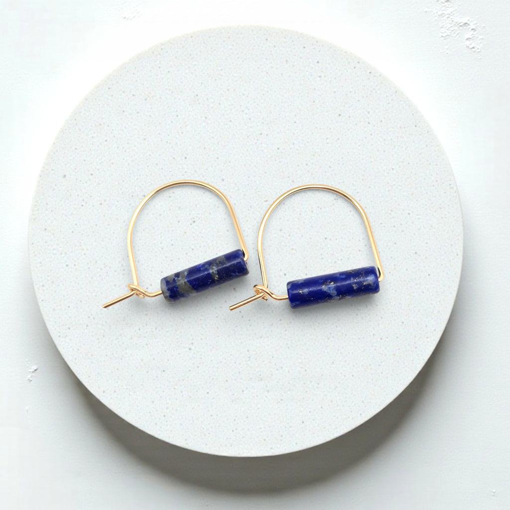 Arc Gemstone Earrings - Mountain Sunset Earrings Bijou by SAM Gold Fill Lapis Lazuli