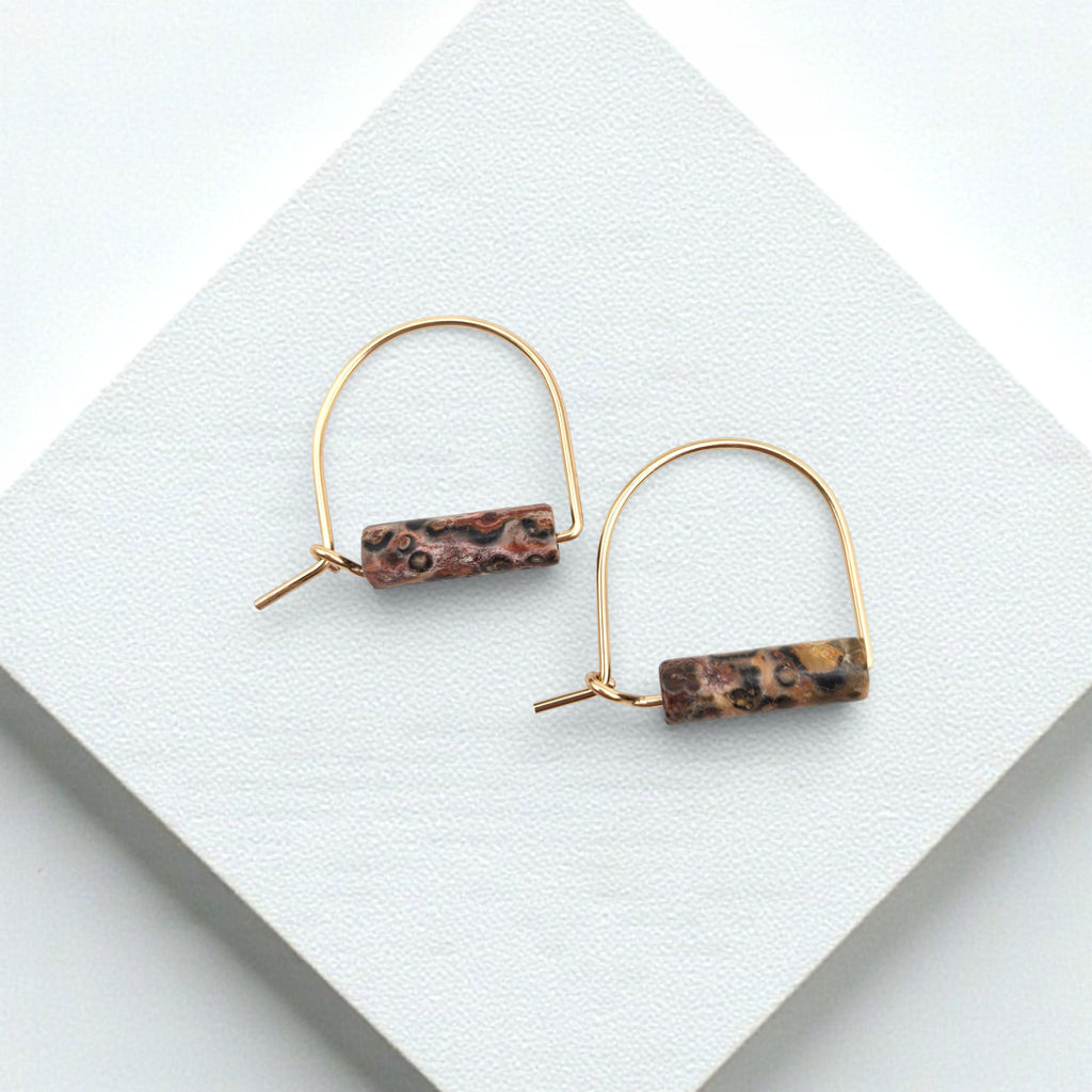 Arc Gemstone Earrings - Desert Sunset Earrings Bijou by SAM Gold Fill Leopard Skin Jasper