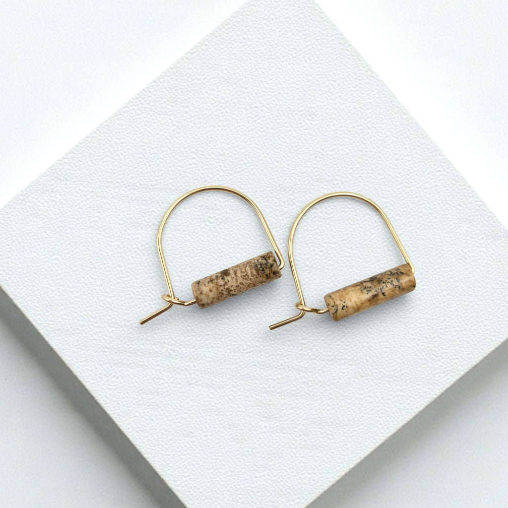 Arc Gemstone Earrings - Desert Sunset Earrings Bijou by SAM Gold Fill Picture Jasper