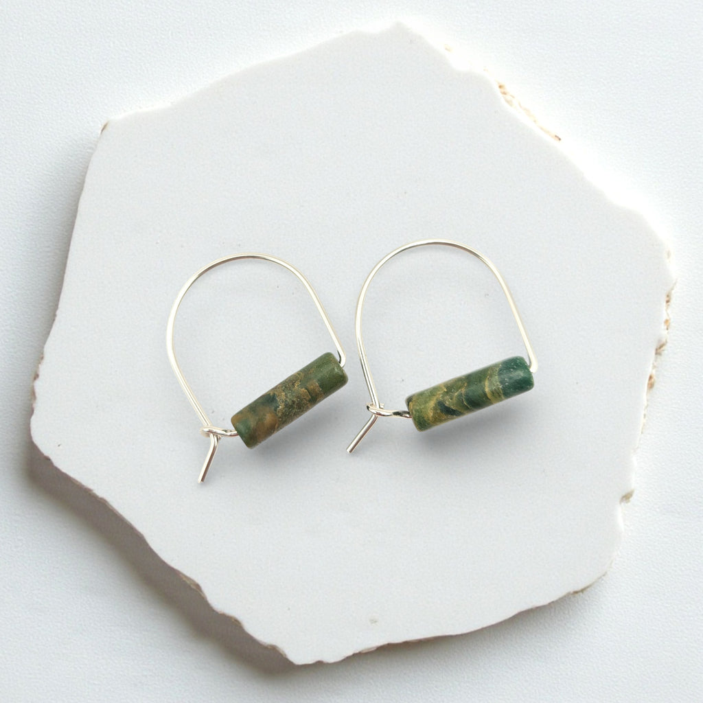 Arc Gemstone Earrings - Ocean Sunset Earrings Bijou by SAM Sterling Silver Chinese Jade