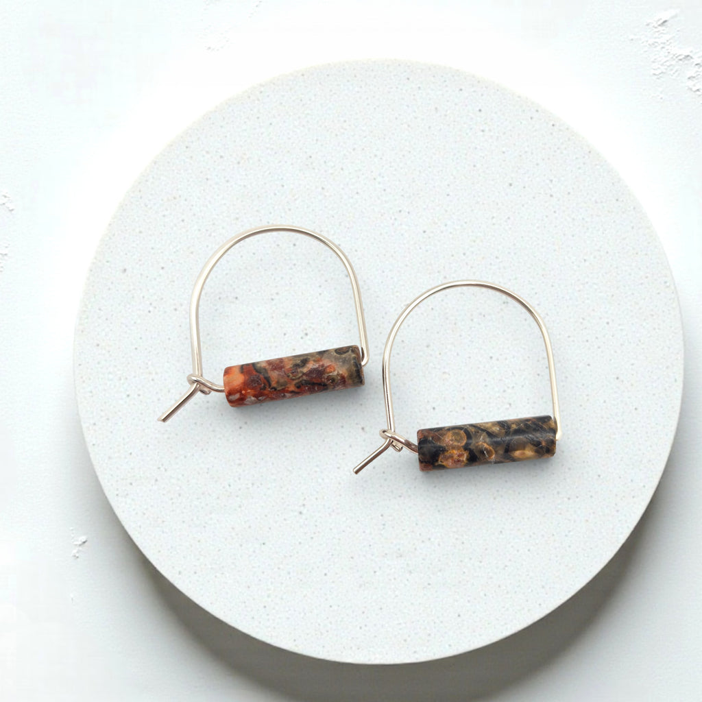 Arc Gemstone Earrings - Desert Sunset Earrings Bijou by SAM Sterling Silver Leopard Skin Jasper