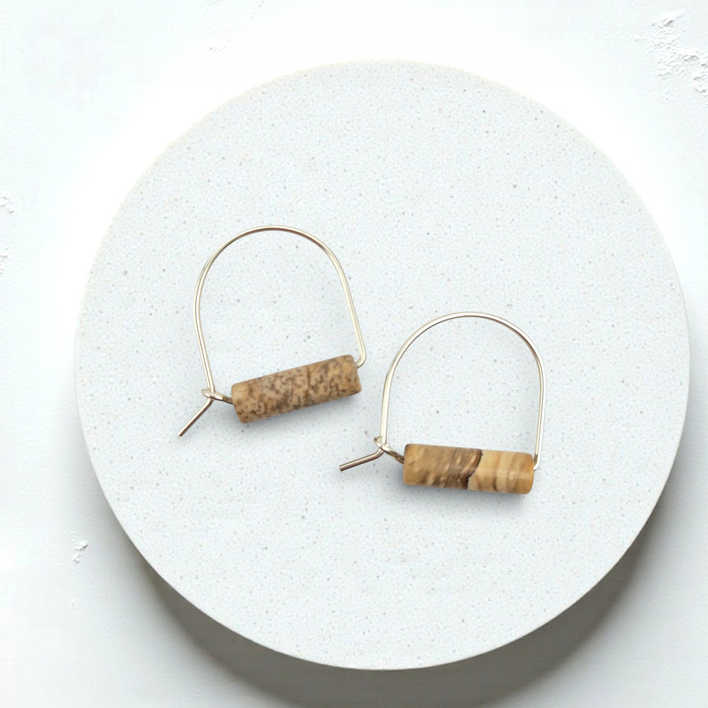Arc Gemstone Earrings - Desert Sunset Earrings Bijou by SAM Sterling Silver Picture Jasper