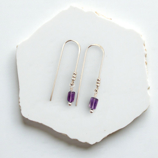 Mini Gemstone Threaders - Sunny Day Earrings Bijou by SAM Sterling Silver Amethyst