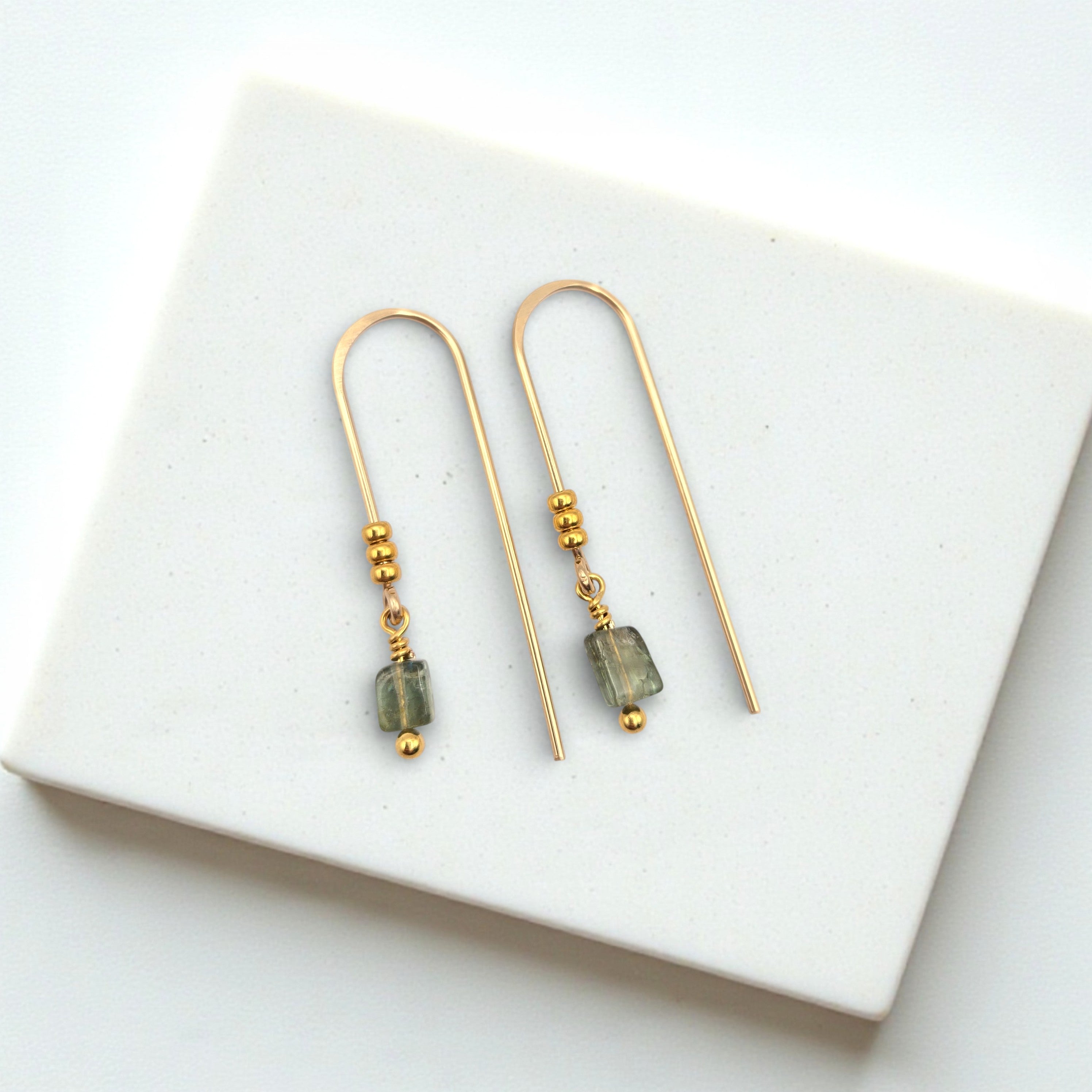 Mini Gemstone Threaders - Dark Forest Earrings Bijou by SAM Gold Fill Green Apatite