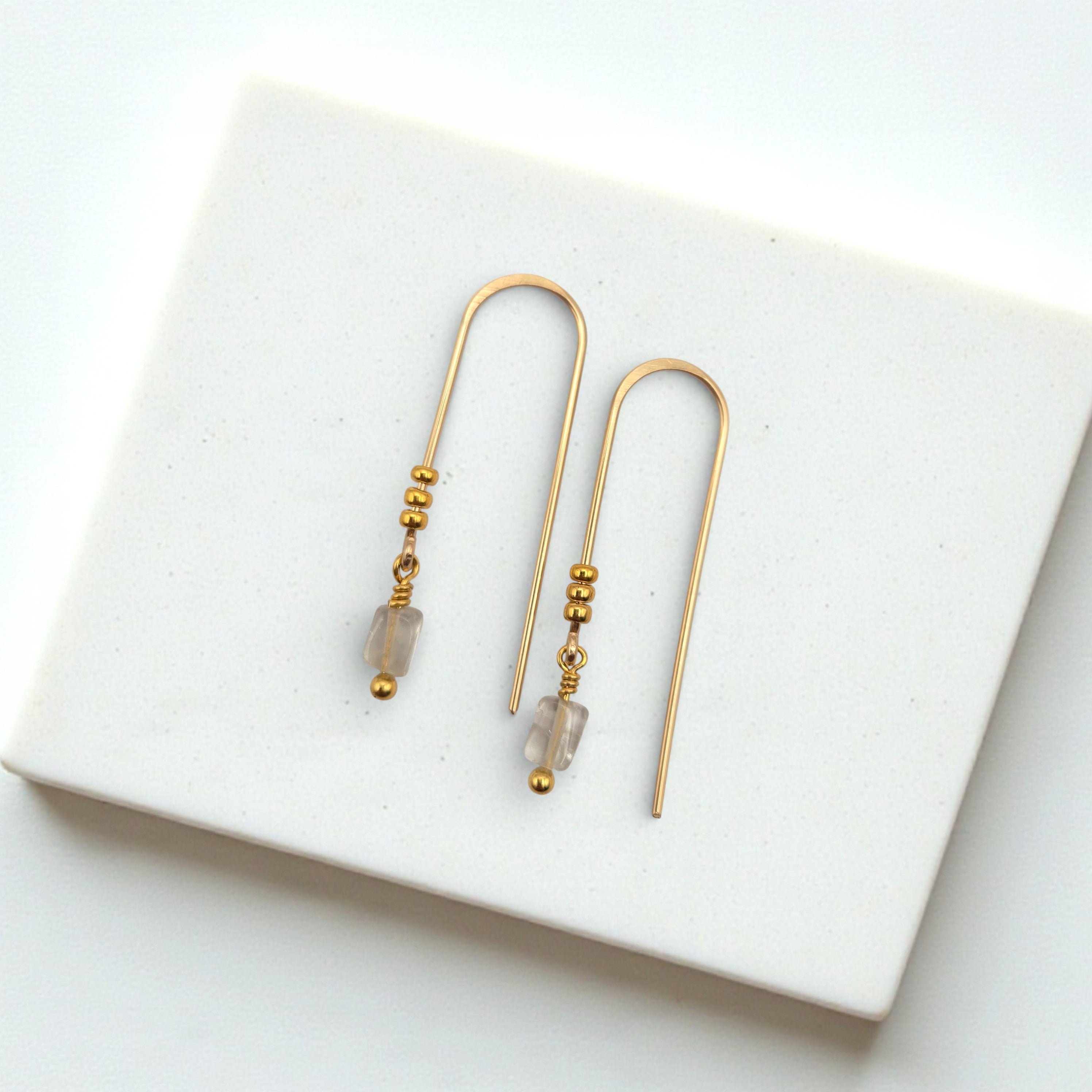 Mini Gemstone Threaders - Dark Forest Earrings Bijou by SAM Gold Fill Prasiolite