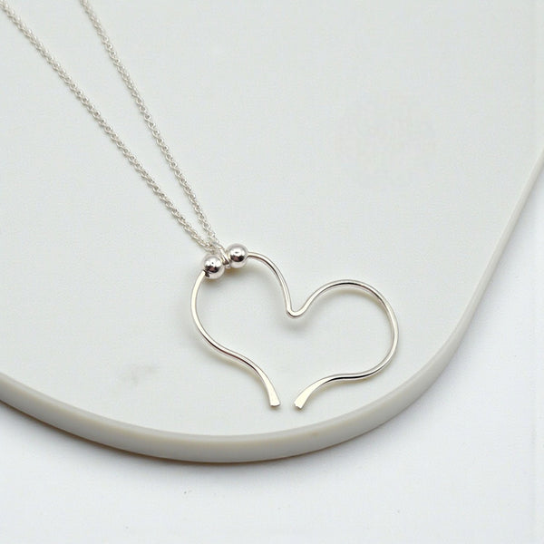 Open Heart Necklace - Silver & Silver Necklace Bijou by SAM