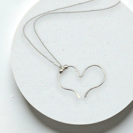 Open Heart Necklace - Silver & Silver Necklace Bijou by SAM
