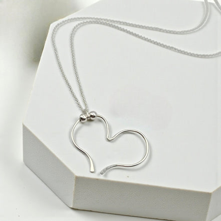 Open Heart Necklace - Silver & Silver Necklace Bijou by SAM