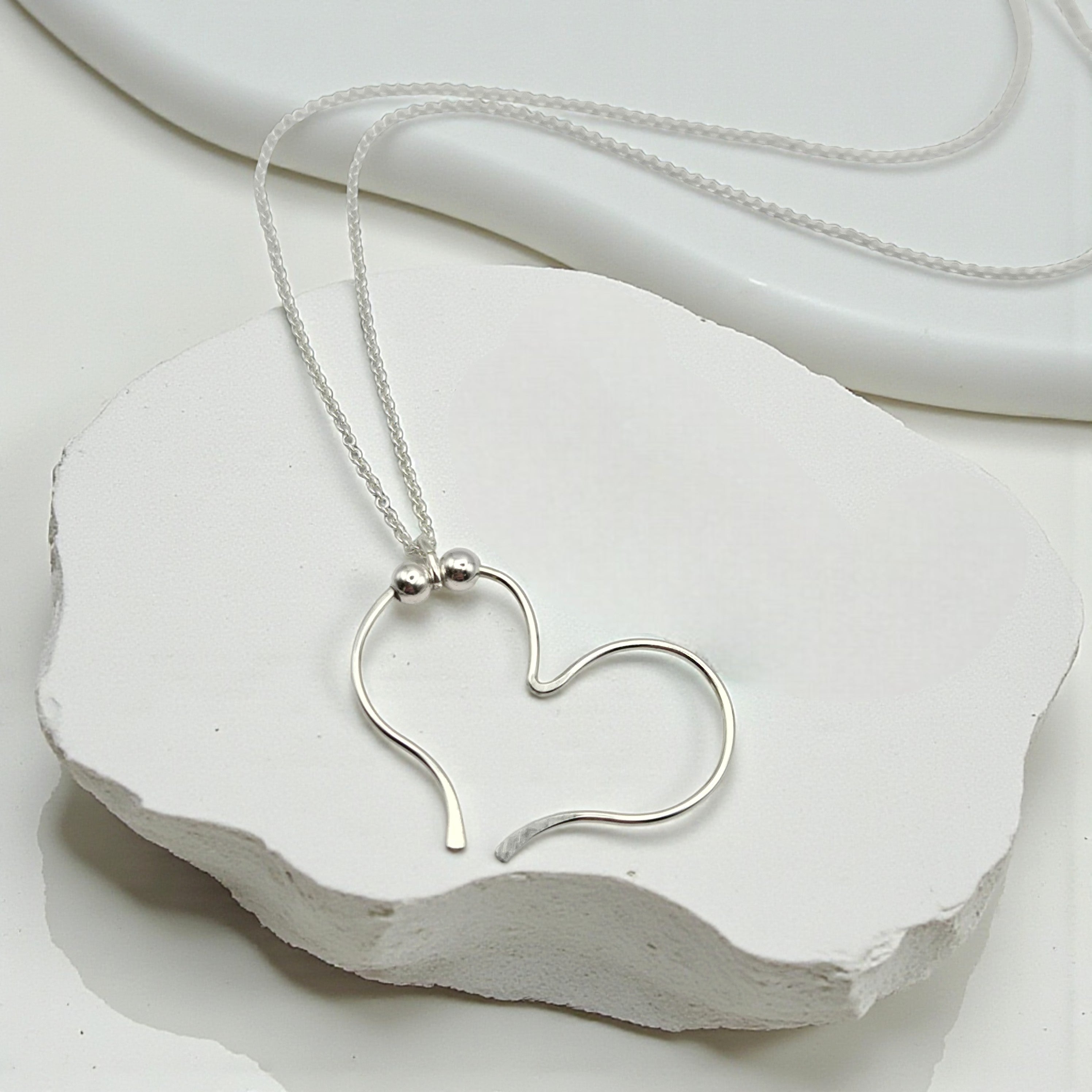 Open Heart Necklace - Silver & Silver Necklace Bijou by SAM