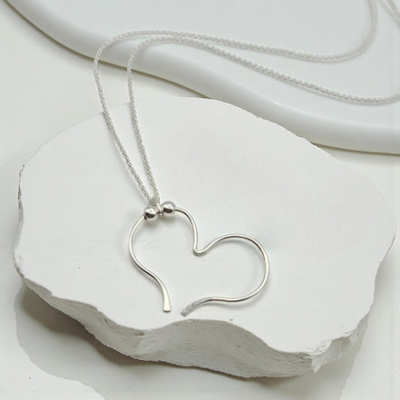 Open Heart Necklace - Silver & Silver Necklace Bijou by SAM