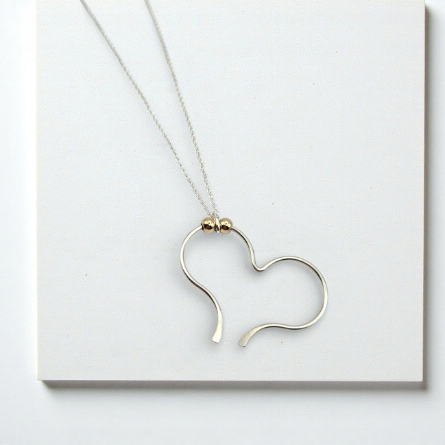 Open Heart Necklace - Silver & Gold Necklace Bijou by SAM