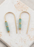 Gold and amazonite beaded earrings on a marble surface