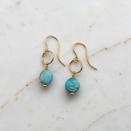 Coin - Gold and Turquoise Dangle Earrings