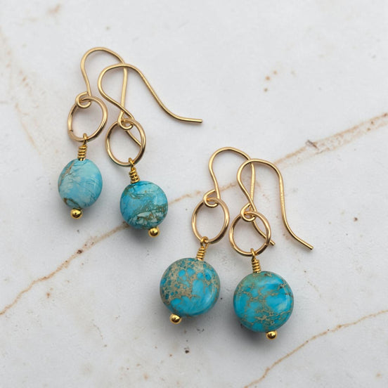 Coin - Gold and Turquoise Dangle Earrings