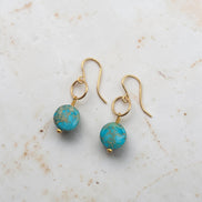 Coin - Gold and Turquoise Dangle Earrings