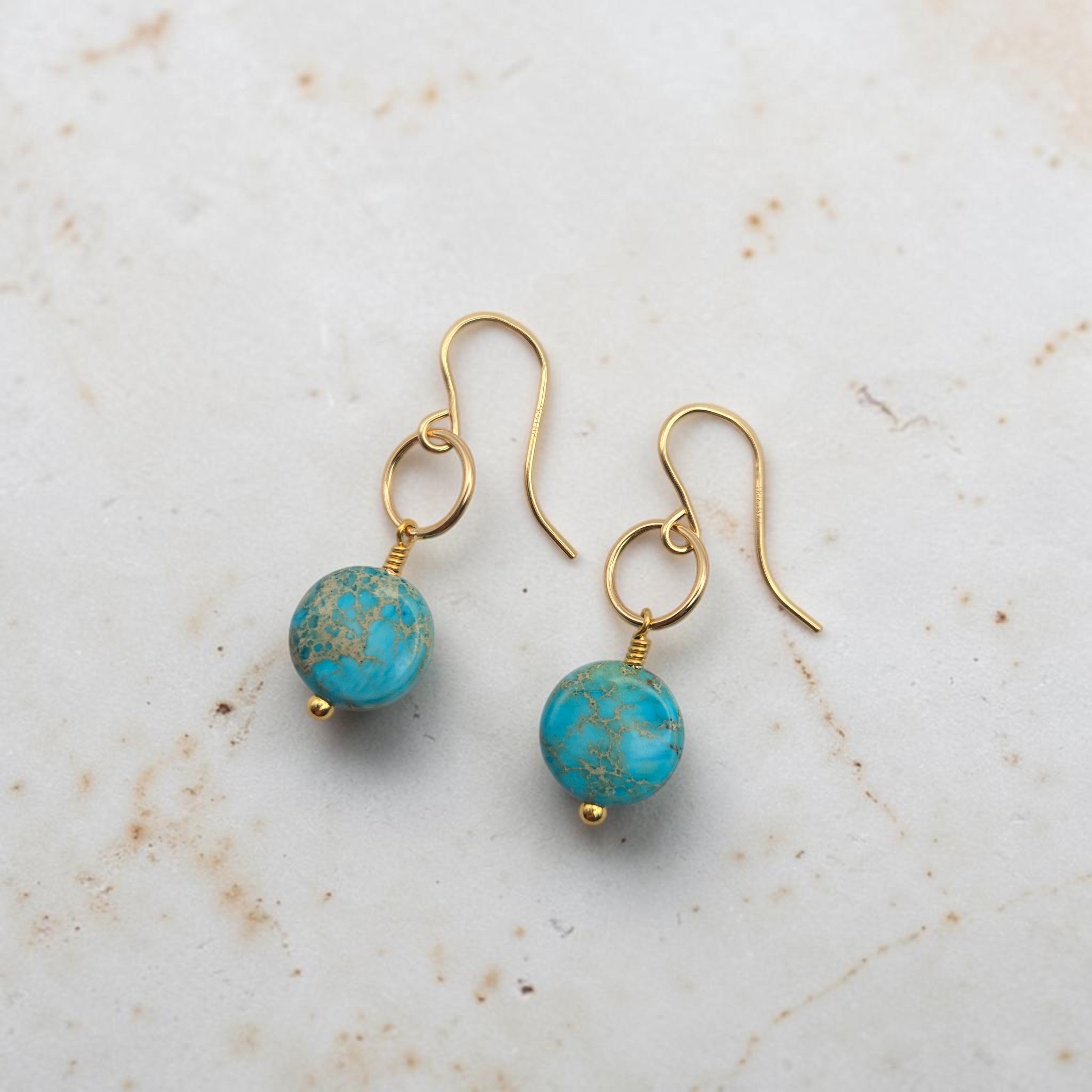 Coin - Gold and Turquoise Dangle Earrings