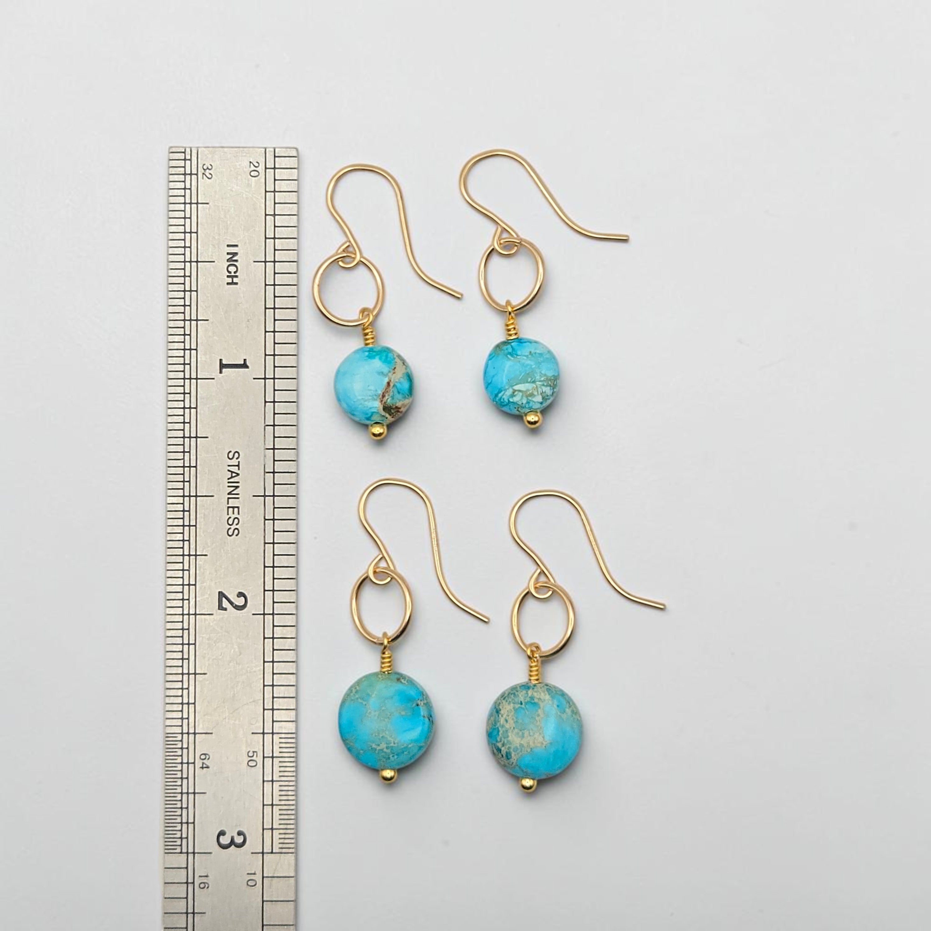 Coin - Gold and Turquoise Dangle Earrings