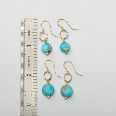Coin - Gold and Turquoise Dangle Earrings